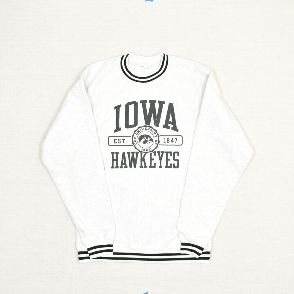 Champion Men Iowa Hawkeyes Pullover Sweater Cotton Gray Size S Stained Line - Picture 2 of 8